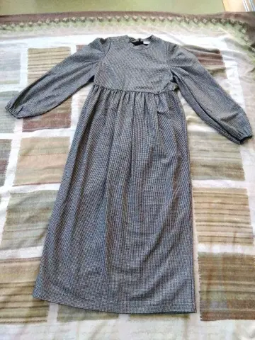 archives 격자 무늬 긴팔 롱 원피스