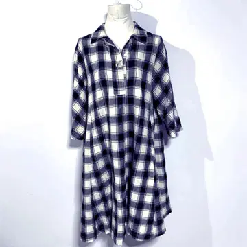 파르티클라르 면린넨 체크 셔츠 원피스 내추럴 루즈핏 일본제