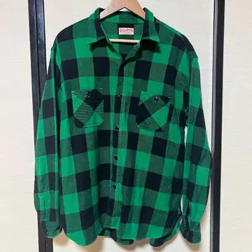 레어 사이즈 슈가케인 트윌 체크 워크 셔츠 XXL
