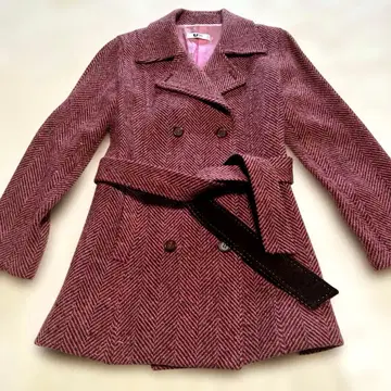 U too 핑크 브라운 트위드 더블 브레스트 자켓