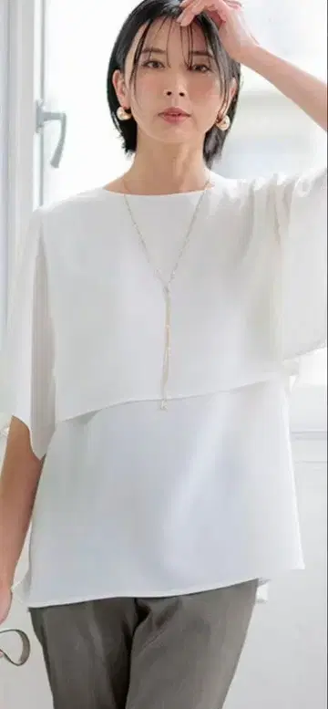 [세탁 가능] 스트레치 조젯 레이어 티셔츠