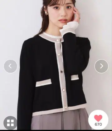 쿠튀르 브로치 배색총침 스칼라 가디건 블랙 36 S