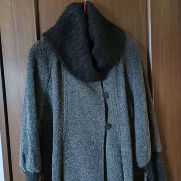 io comme io 다크 그레이 울 혼방 니트 롱 코트