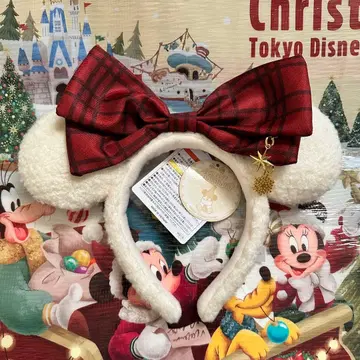 디즈니 릴린린 머리띠 빨간색 체크 크리스마스
