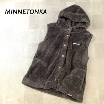 MINNETONKA 보아 후드티 베스트 가죽 버튼 다크 그레이