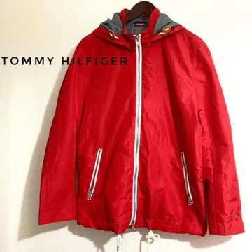 TOMMY HILFIGER 레드 L 나일론 자켓 후드 부착 새상품급
