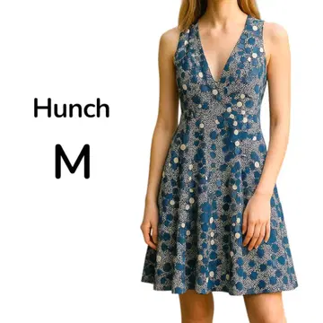 헌치 롱 원피스 A라인 개더 M 올 패턴 화려한 무늬 안감 부착