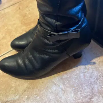 롱 부츠 히미코 리본 벨트 워터 마사지 블랙 가죽