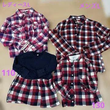 빨간색과 블랙 체크 무늬 셔츠 4세트 모자 가족 커플룩