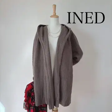[새상품급] INED 이네드 울 100% 롱 니트 가디건 브라운