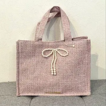 메종 드 플뢰르 핑크 트위드 펄 리본 스퀘어 토트백