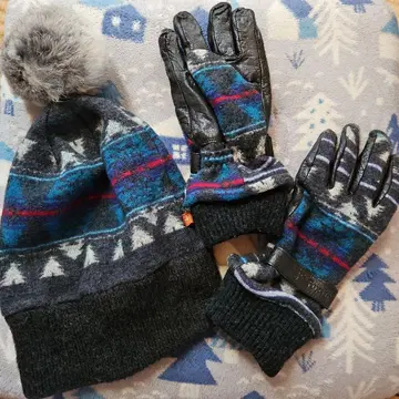 Foxfire 기하학 패턴 니트 모자와 장갑 세트