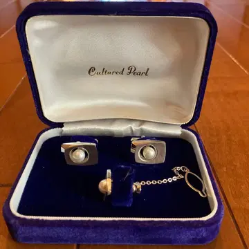 커프스 링크 넥타이핀 세트 진주 실버