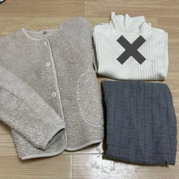 유니클로 S 보아 플리스 가디건 아우터 체크 팬츠