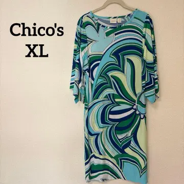새상품급 Chico's XL 7부 소매 원피스 청록색 계열
