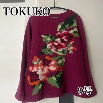 TOKUKO 꽃무늬 니트 스웨터 버튼 색상