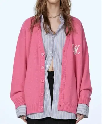 WOOALONG 니트 가디건 핑크 S 사이즈