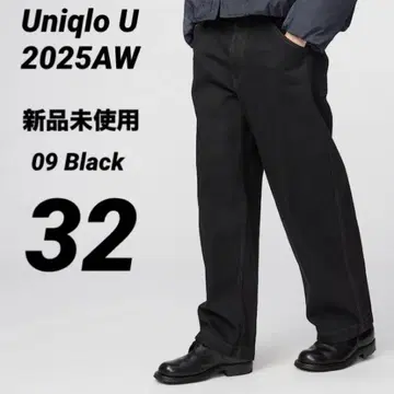 새상품 UNIQLO U 와이드 핏 칼라 청바지 블랙 32