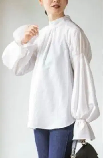 미사용 택 포함 노블 에어리 코튼 개더 볼륨 블라우스 화이트