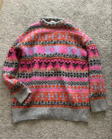 ZARA 긴팔 니트 스웨터 다색 패턴 컬러풀 하트 보더 자라