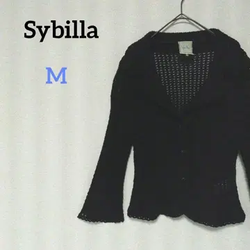 시빌라 니트 자켓 가디건 시스루 플레어 슬리브 코튼