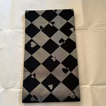 후쿠로 오비 블랙과 은색 하트 무늬