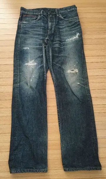 다크 블루 스트레이트 데님 데미지 가공