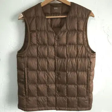 UNIQLO 유니클로 브라운 다운 베스트 M 사이즈 수납 파우치 포함