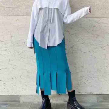 UN3D. 랜덤 니트 스커트 터콰이즈 블루