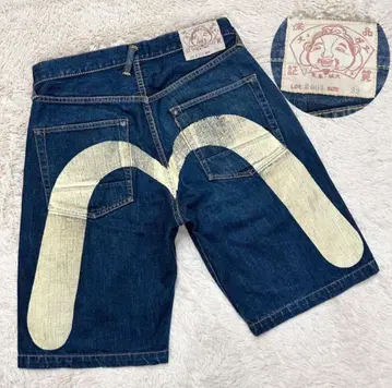 인기 EVISU 에비수 하프 팬츠 데님 청바지 W32 블랙 화이트