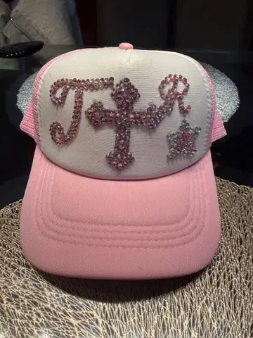 스톤 장식 핑크 트래커 캡