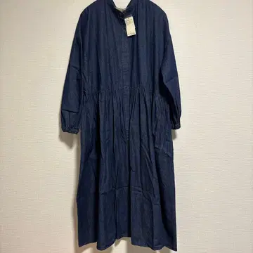 데님 개더 셔츠 원피스 네이비