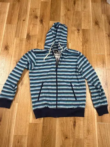 DESCENTE 풀 집업 후드티 L 블루 계열 스트라이프