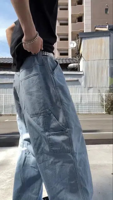 라이트 블루 배기 데님 빅 보이 폴러