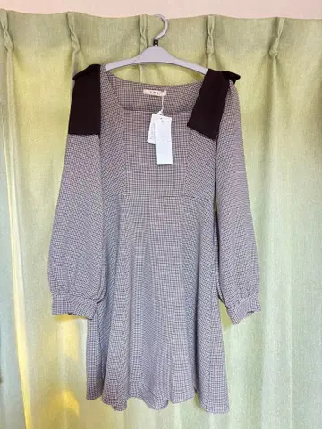 ems excite 어깨 리본 체크 원피스 브라운