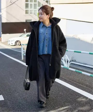 여성용 아우터 보아 후드 코트 롱 코트 보아 코트 겉옷