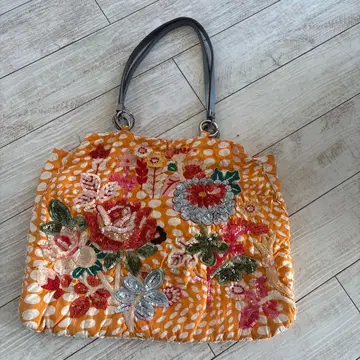 꽃무늬 자수 핸드백 오렌지