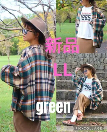 새상품 시마무라 aquaist nozomi 체크 셔츠 그린 LL