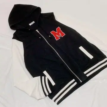 미사용 빅 사이즈 바시티 자켓 후드티 풀 집업 4L 화이트 블랙 와펜