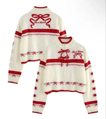 [ HOOK ] for girls 리본 무늬 지퍼 니트