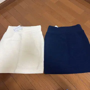 리브 니트 타이트 스커트 2종 세트 (화이트 네이비)