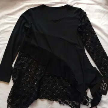 택 포함 블랙 비대칭 상의 티셔츠 레이스 프릴 M