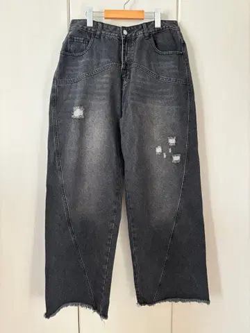 지하인 다크 그레이 와이드 레그 데님 팬츠