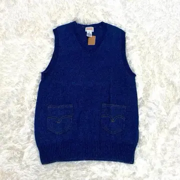 [ 새상품급 ] BEAMS 빔즈 니트 베스트 M 네이비 데님풍 디자인