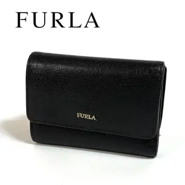 [ 새상품급 ] FURLA 가죽 3단 폴더형 지갑 블랙 골드 금장 장식