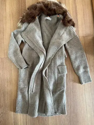 후드 부착 니트 가디건