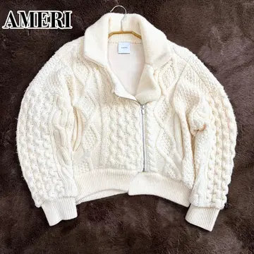 AMERI 케이블 니트 라이더 자켓 2way 아이보리 두꺼운 원단