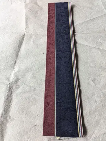 빨간색과 네이비 꽃무늬 엠보싱 후쿠로 오비 미재단