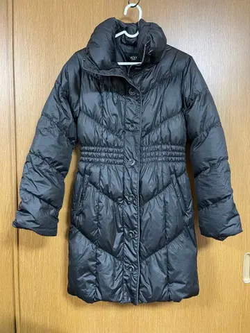 블랙 다운 자켓 후드 부착 롱 기장