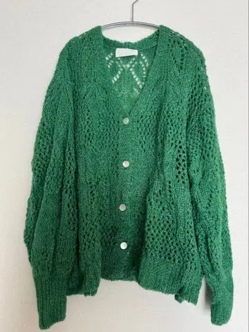 GREEN BOTANICAL PATTERN KNITTED CARDIGAN
